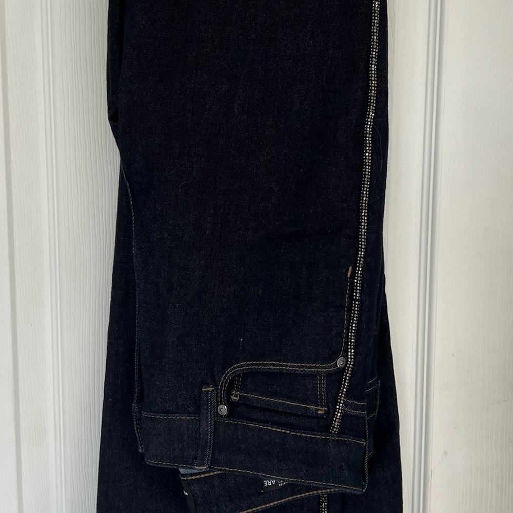 White House Black Market High-Rise skinny flare Jeans w/Rhinestone pinstripes - Picture 2 of 16